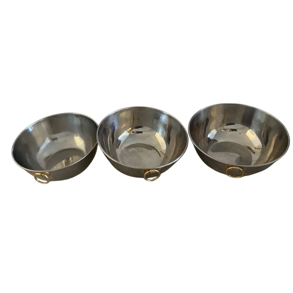 Vintage Bowls Stainless Steel Gold Thumb Ring Mixing Serving Ice 6x2.5